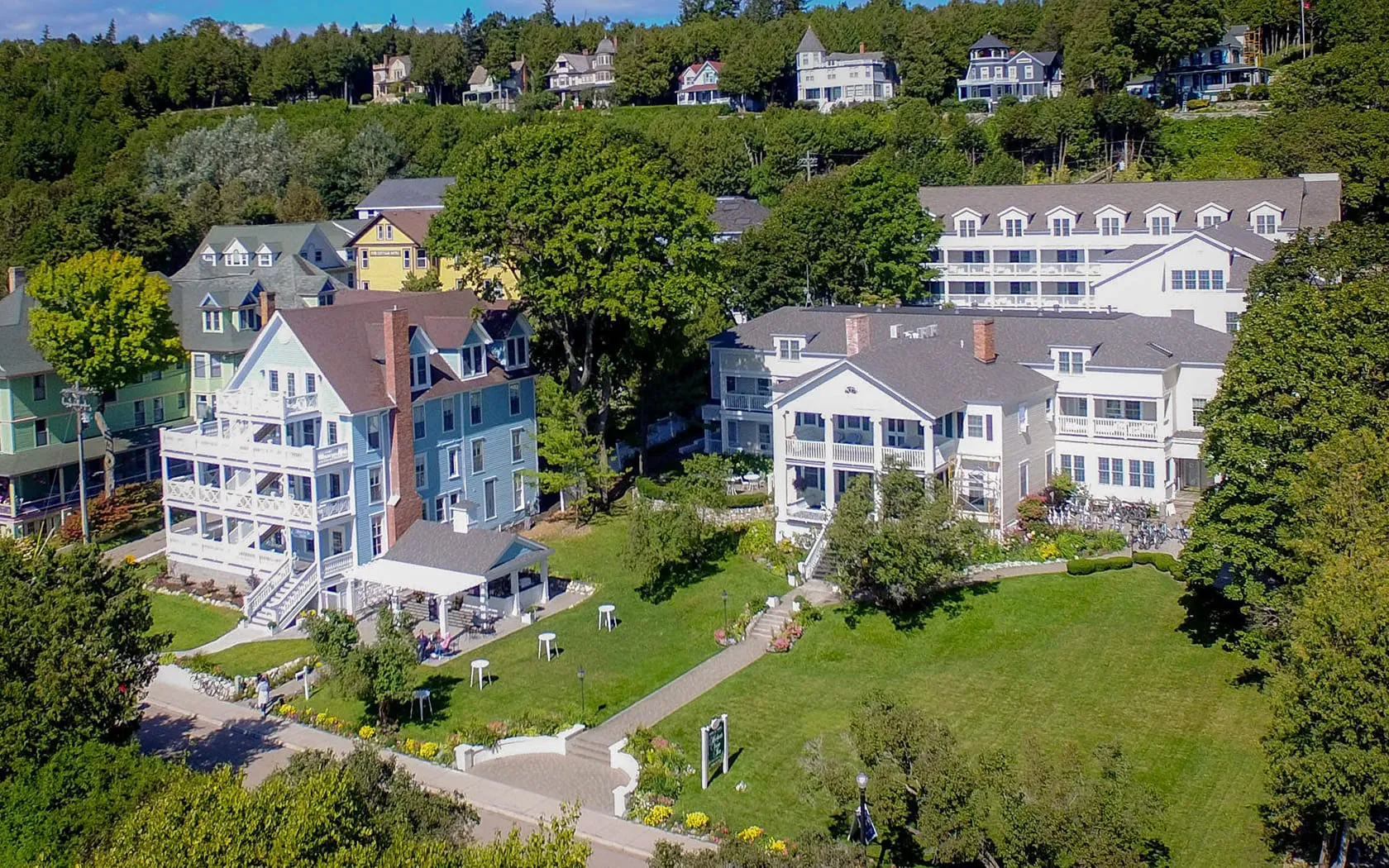 An aerial view of the Harborview Hotel.